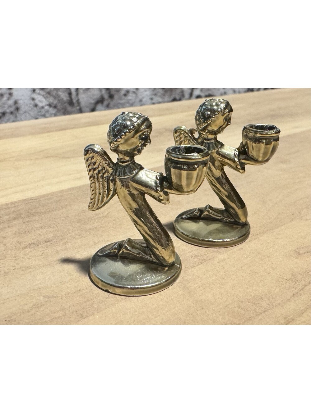 Brass Vintage Miniature Kneeling Angel Candle Holders Set Of 2